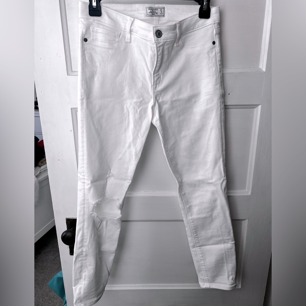 Abercrombie white ripped jeans